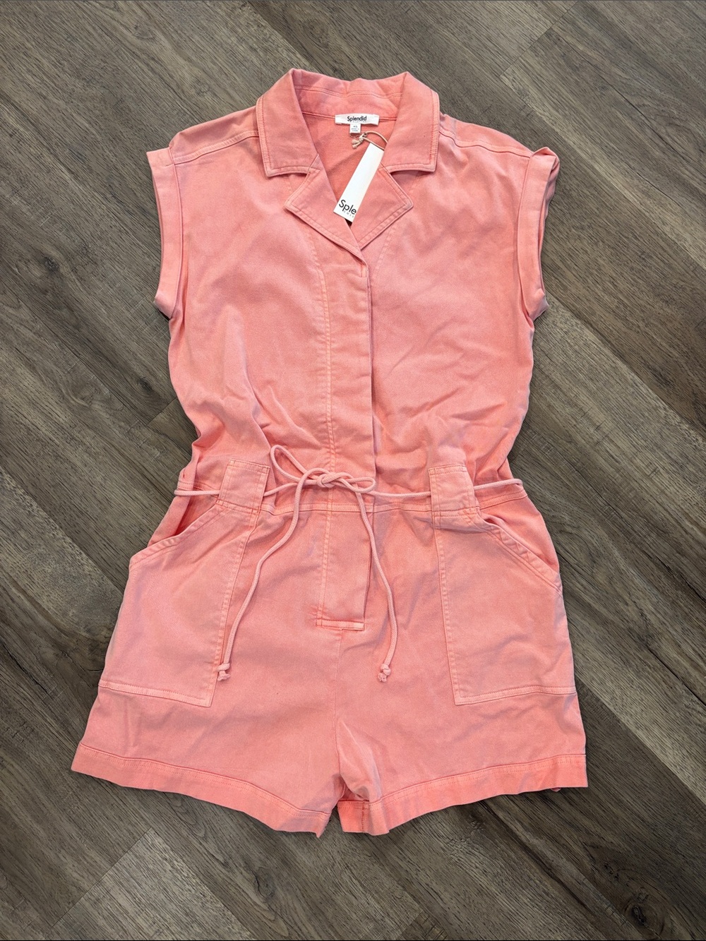 Splendid Coral Drawstring Short Romper